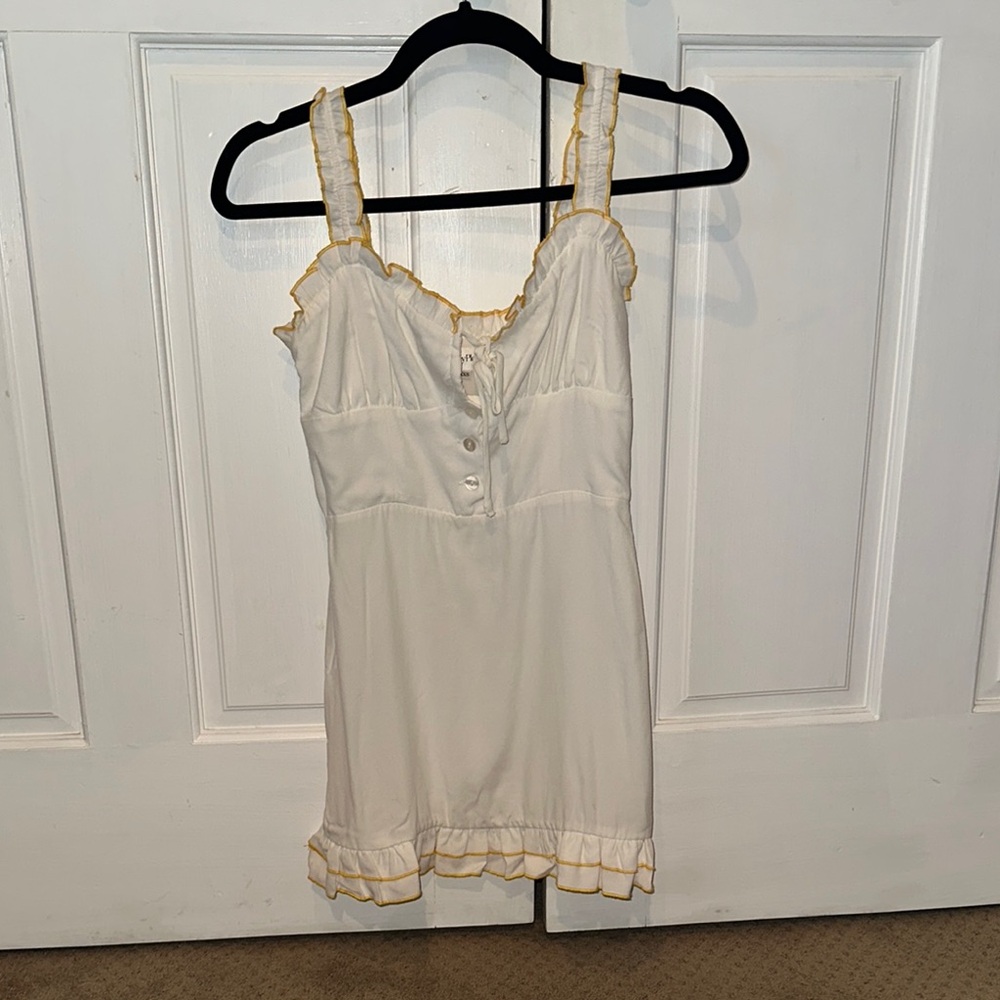 Privacy Please White Dress with ruffle trim